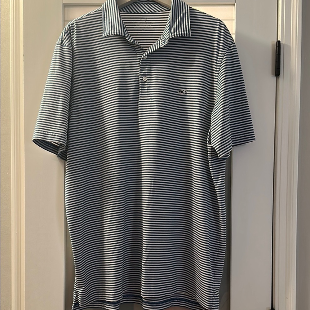 Vineyard Vines Blue and White Striped performance Polo Shirt